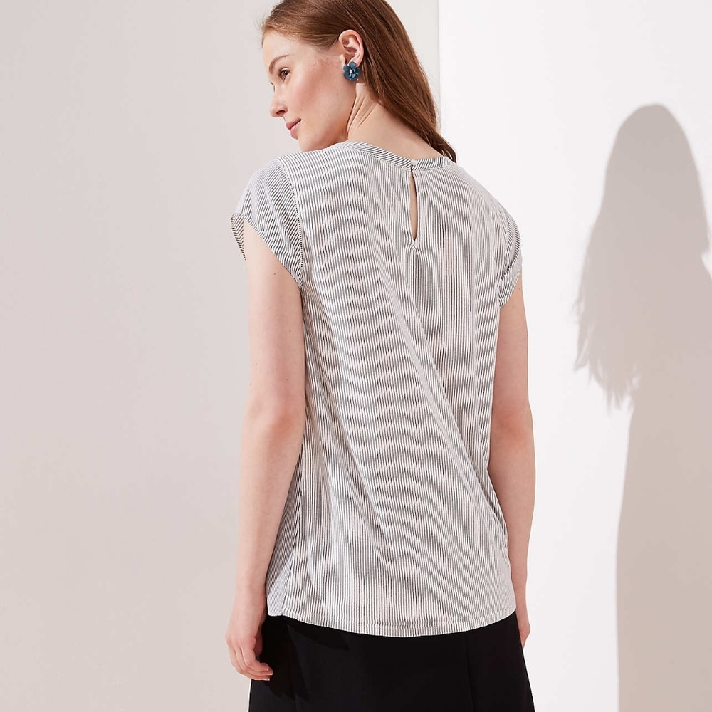 LOFT STRIPED PERFORATED LACY MIXED MEDIA TOP - Picture 2 of 4